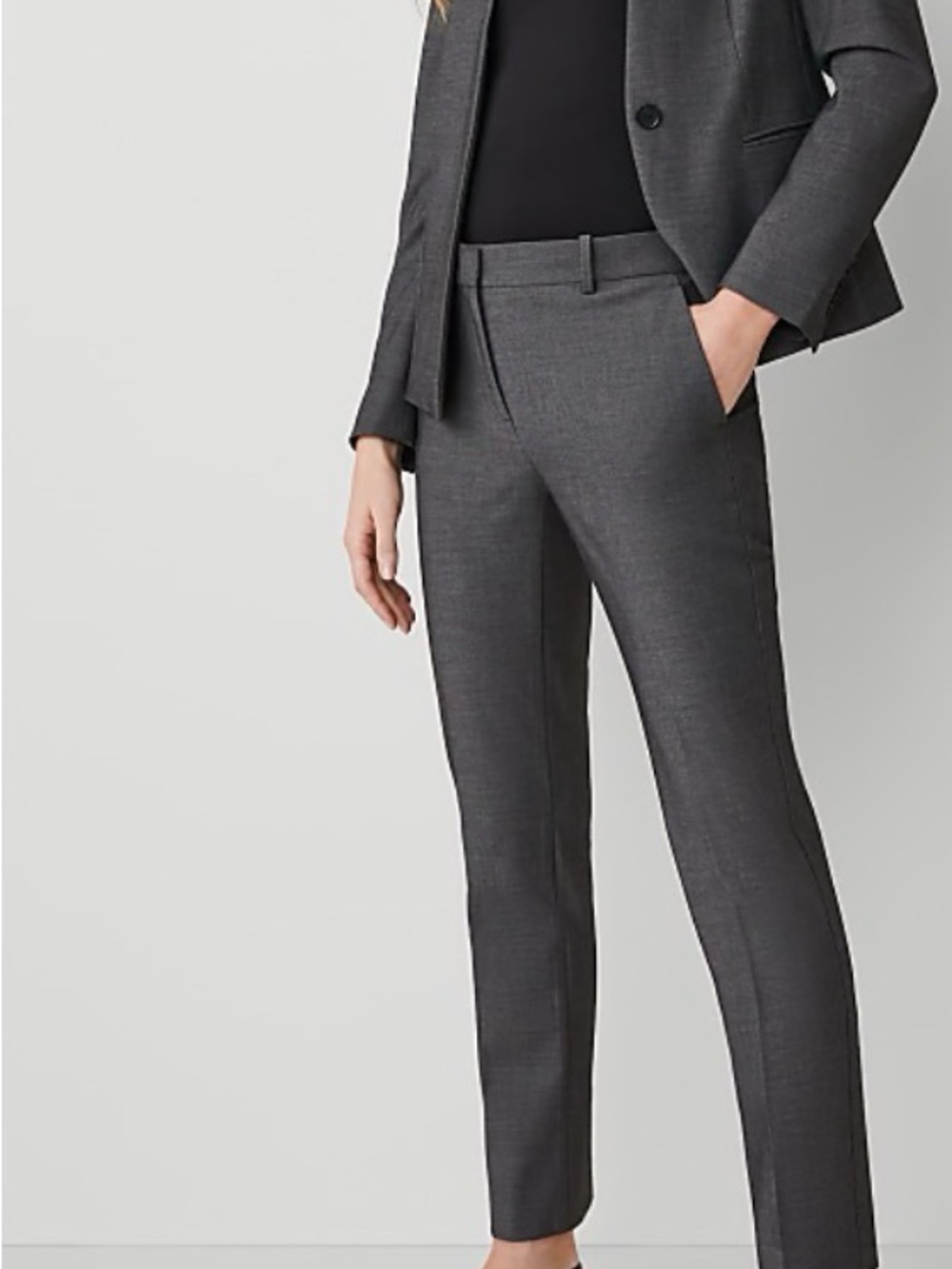 Ann Taylor The Ankle Charcoal Gray Slim Dress Pants capsule quiet luxury